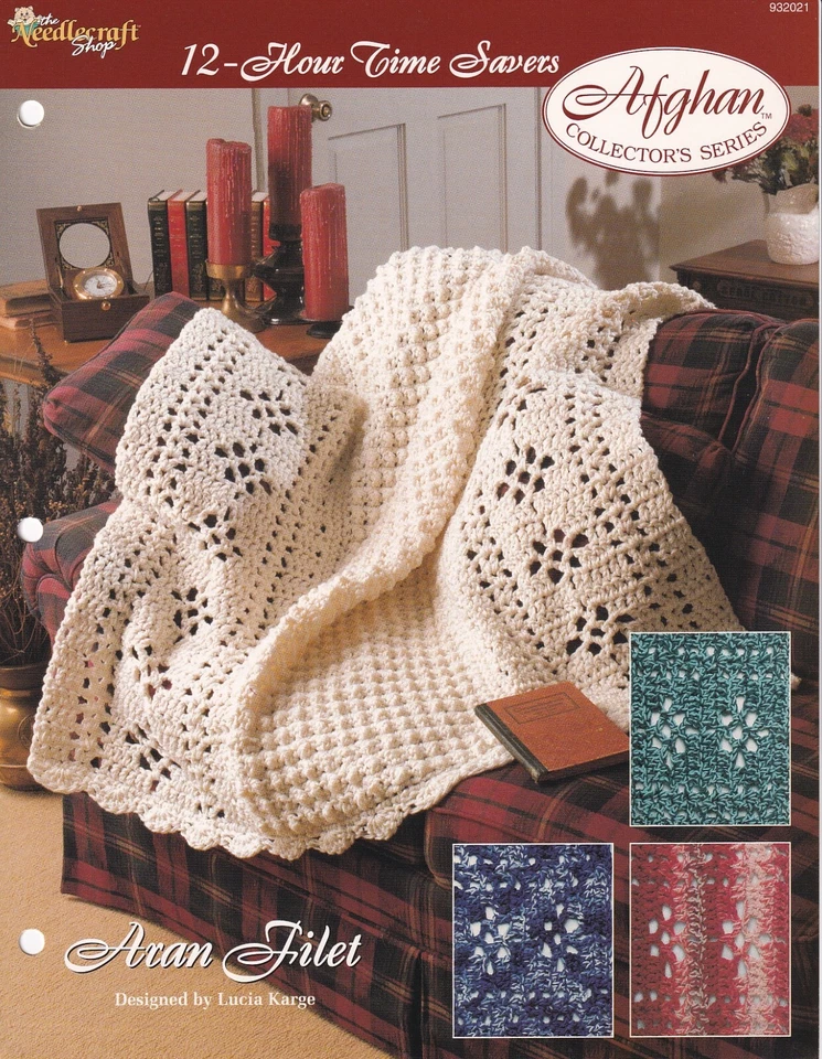 Afghan Crochet Pattern ARAN FILET 12-Hour Time Savers Needlecraft Shop - Image 2 of 2