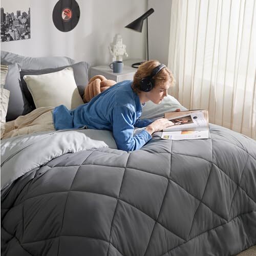 Juego de edredón tamaño gris oscuro - 7 piezas cama reversible en su totalidad 07 - gris oscuro - Imagen 3 de 7