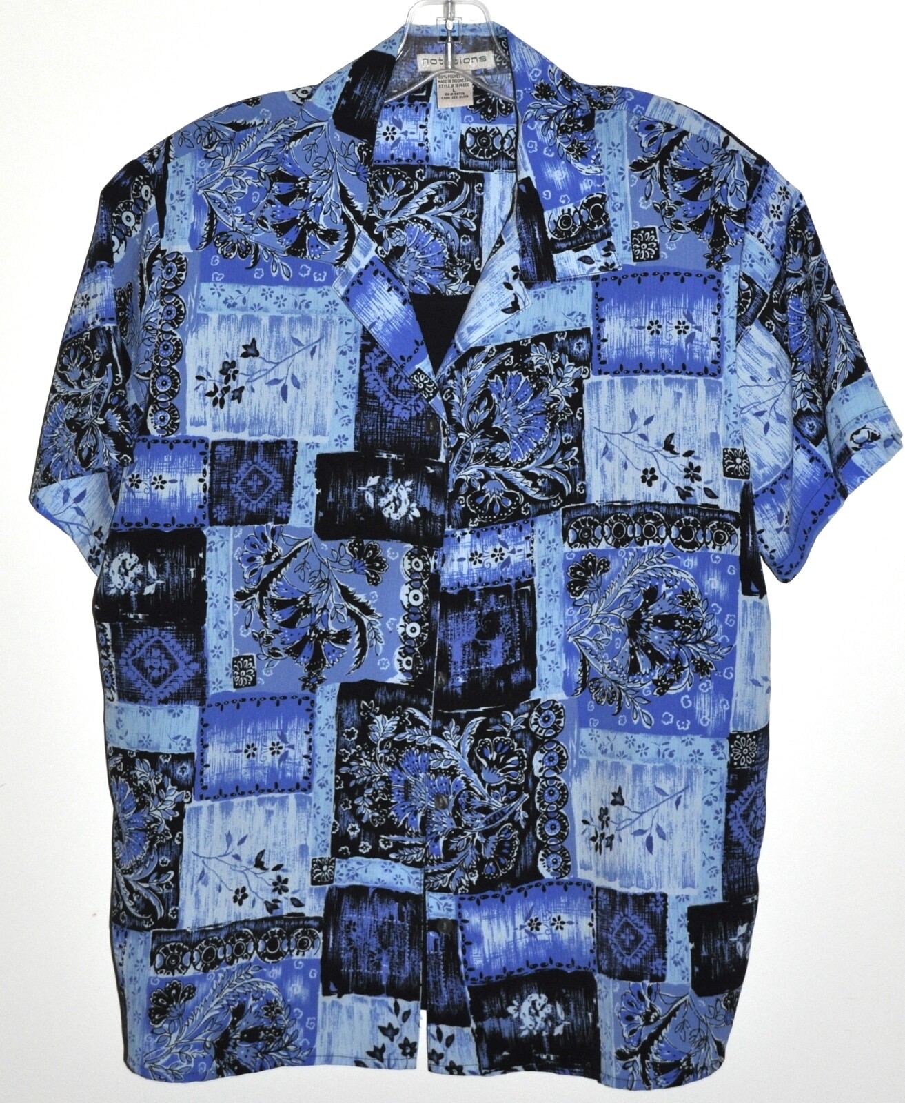 Notations Button Front Top Lined Front Blue Flora… - image 1