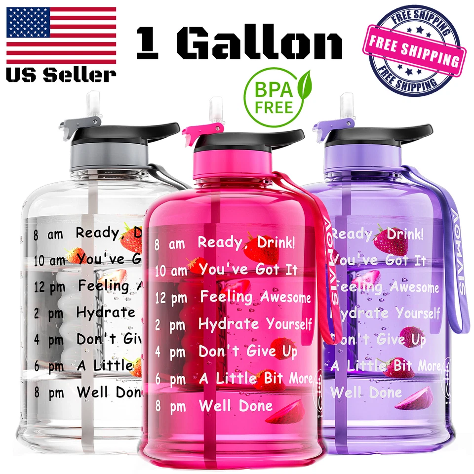 Botella de agua de entrenamiento de gimnasio de 1 galón pajita y marcador de tiempo motivacional sin BPA  Foto 3 de 4