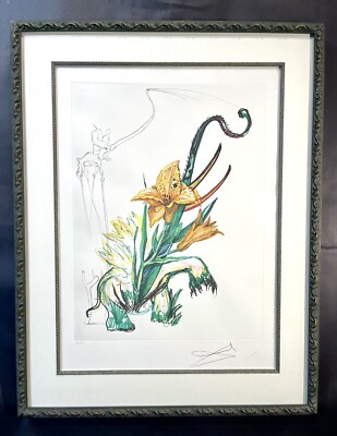 Salvador Dali Elephant Lily Hand Signed Original Etching Surrealist Flower Flora