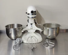 KitchenAid Hobart Mixer K5-A VTG USA White Bowls Whip Dough Hook Beater TURNS ON