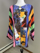 Vintage 90s Carole Little 2 Pc Set Crepe Tunic Pants Pop Wearable Art Sz 12