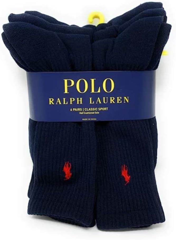 Polo Ralph Lauren Mens 6 Pack Classic Ribbed Crew Socks in Navy Sock Size 10-13 6390₽