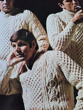 1960s Mens 10 Ply Aran Jumper Zigzag Honeycomb Sunbeam 893 Knitting Pattern