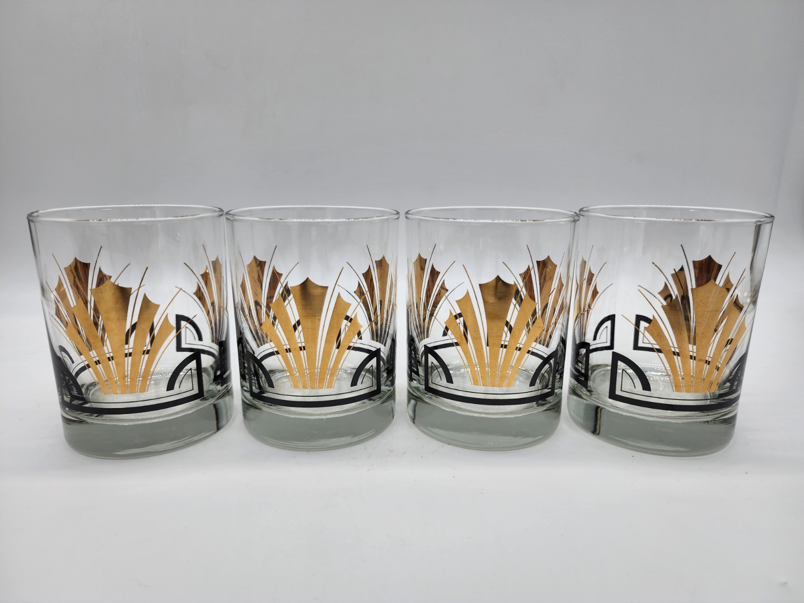 VTG Art Deco Styled Double Old Fashion Glasses (Set of 4)