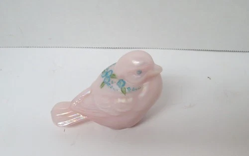 Vintage Fenton Opalescent Iridescent Pink Bird Glass Figurine Hand Painted Sign