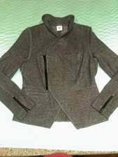 Cabi Blazer Dk Heather Gray Stretch Knit Asymmetric Hem Pocket Jacket Small EUC