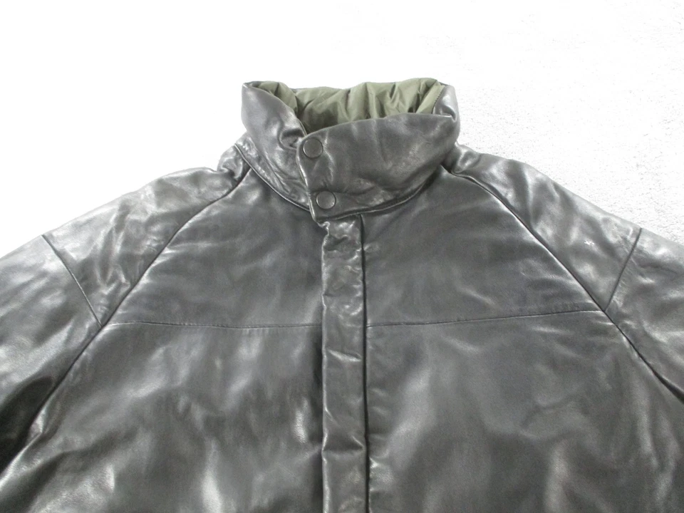Nautica Jacket Mens 42 Black Leather Puffer Quilted Insulated Winter Coat Raglan - Image 3 of 4