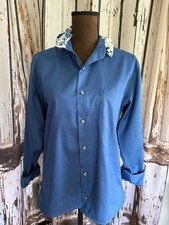 Reworked Upcycled Ruffle Neck Medium Size Men  Blue Arrow Button Up Shirt