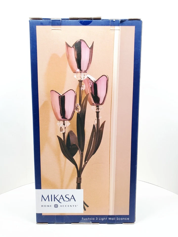 Mikasa 3-Light Wall Sconce Fuchsia and Silver Floral Design & Crystal Accent Box - Image 2 of 4