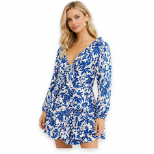 Free People Babydoll Dress S Ruffle Blue Floral Boho Peplum Flowy Boho Feminine