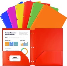 Heavy Duty Plastic Folders with Pocket, 6 Assorted Colors, 3 Hole Punched