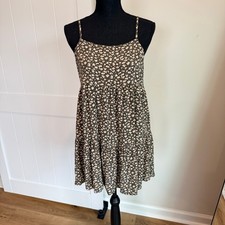 American Eagle Floral Tiered Mini Dress Medium Olive Green Babydoll Boho