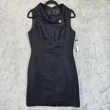 Tahari Arthur S. Levine Dress Womens 8 Black Houndstooth Cowl Neck Sheath