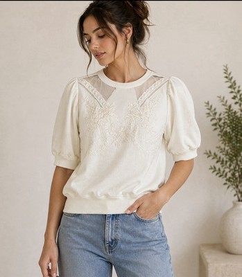 Jason Wu Ivory Embroidered Sweatshirt Top Size Small NWT