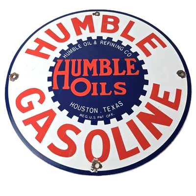 #ad Vintage Humble Gasoline Sign Gas Motor Oil Pump Porcelain Sign $110.37