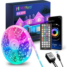 NEXillumi 65.6FT RGB LED Strip Lights Waterproof Remote Control App