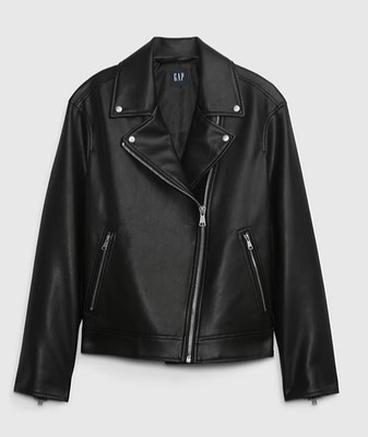 GAP Vegan Black Faux Leather Moto Motorcycle Jacket Women s Size M