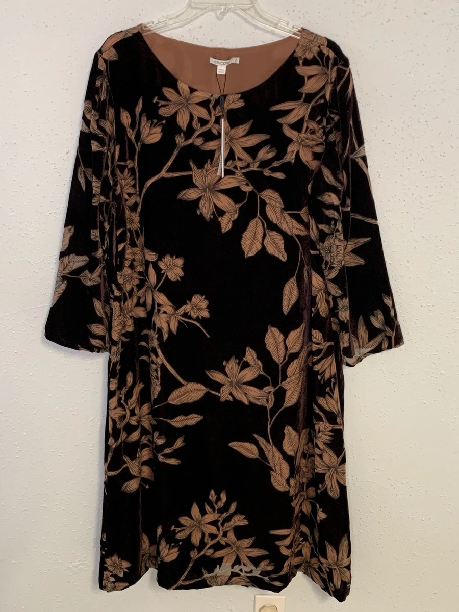 chicos brown dress Women's Faux Satin Sleeveless Dress in Deep Brown size 14