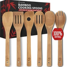 PriorityChef Wooden Spoons for Cooking, 6Pc Non Scratch Bamboo Cooking Utensils,