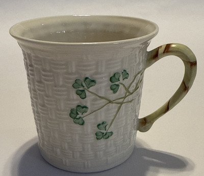  Belleek China Shamrock Mug 3.75  Tall Made In Ireland Basketweave