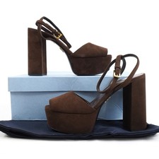 Prada Suede 115mm Platform Heels In Dark Brown And Gold - Women's Prada Size 37