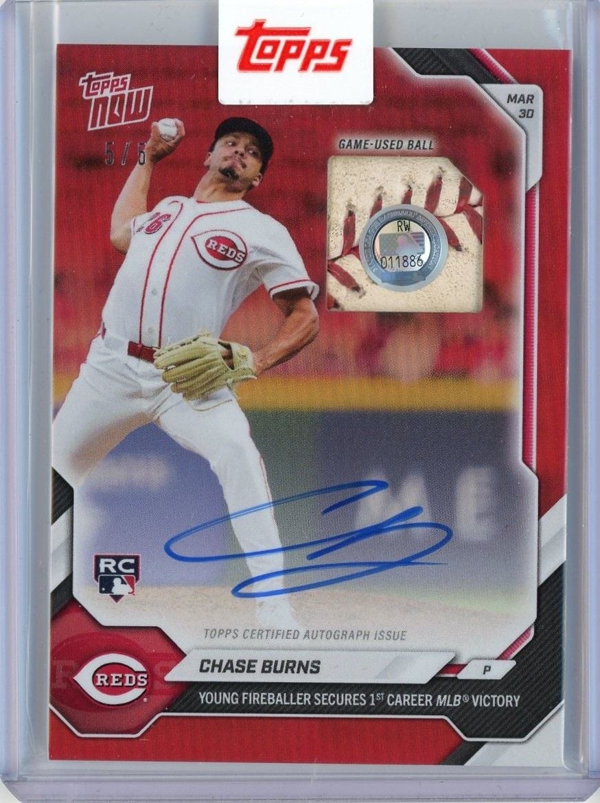 2026 Topps Now Chase Burns #29AR Red Relic Auto /5 Rookie RC Baseball Card