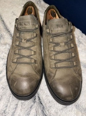 Tod's  Lace Up Green Leather Sneakers Men's 9US  Logo Detail