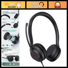 Wired USB-A Headset with AI Noise Cancelling Mic, Call Control, On-Ear Design