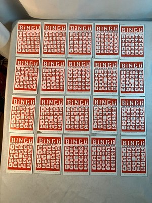 Lot of 20 Vintage Bingo Cards Cardboard Red White Retro