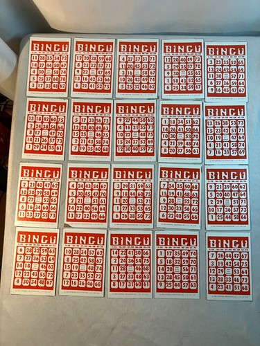 Lot of 20 Vintage Bingo Cards Cardboard Red White Retro