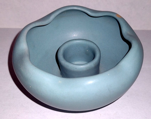 Rosemeade Pottery Blue Taper Candle Holder Scalloped North Dakota Vintage ND