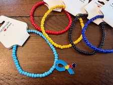 NEW CUSTOM LENGTH/COLOR One Handmade Stretch Bracelet AUTISM Ribbon Charm