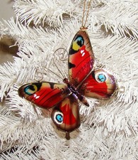 Capiz Peacock BUTTERFLY Ornament (1643B) Air-Brushed Shell,  4 5/8"x3.5"