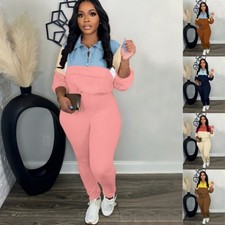 Womens 2pcs Outfits Lapel Half Zip Long Sleeve Sweatshirts Sweatpants Sweatsuits