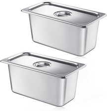 2 Pack Stainless Steam Hotel Pan with Lid, 1/3 Size X 6 Inch Deep Steam Table Pa