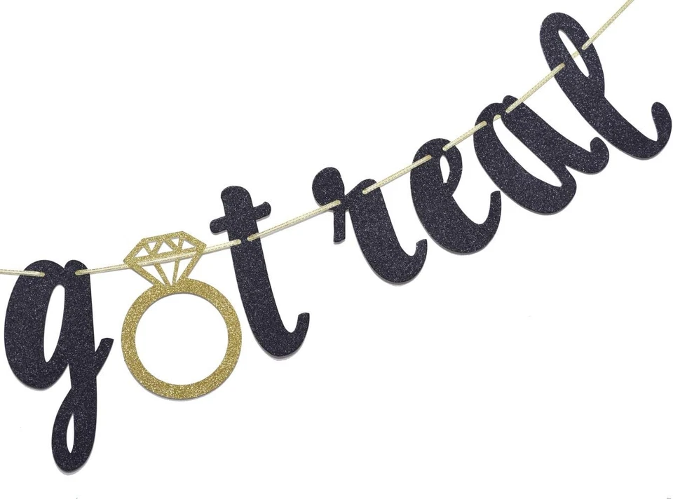 Engagement Decorations, Just Got Real Glitter Bunting Banner for black gold  - Image 4 of 4