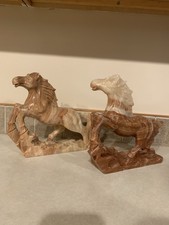 2 Large Resin Horse Stallion Figurines Browns Creams