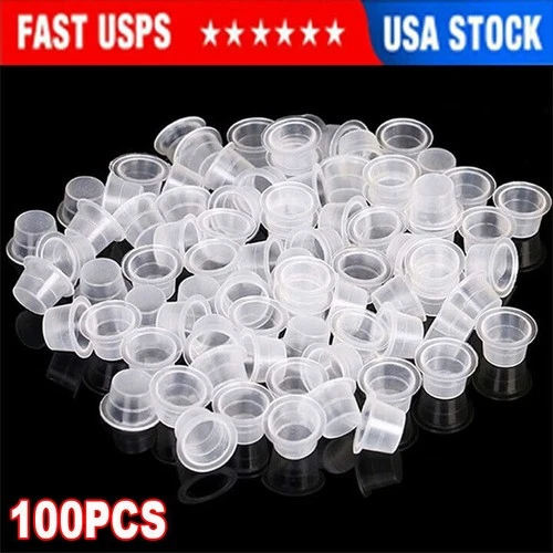 100 200 Pcs Ink Caps Plastic Pigment Cups Tattoo Supplies Vari Large Small Cups - product listing photo