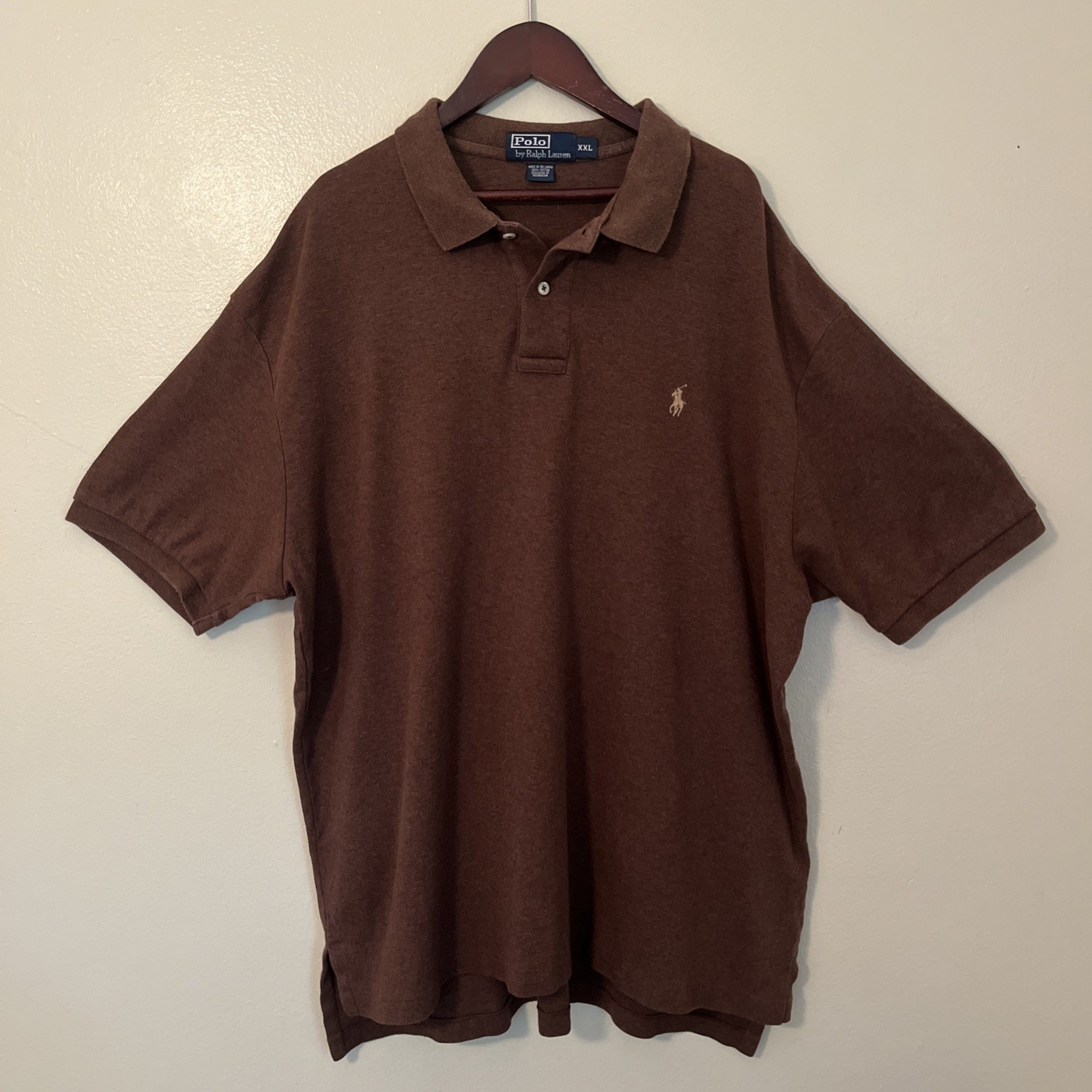 Polo Ralph Lauren Vintage Polo Pony Camicia Ricamata con Collo Marrone XXL