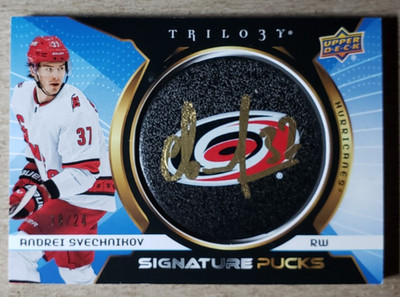 2023-24 Upper Deck Trilogy Andrei Svechnikov Auto Puck /24 Hurricanes Autograph