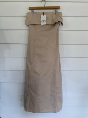 Zara Woman Beige Stone Sleeveless Dress Trench Straight Neck Size S
