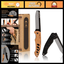 Wooden Beard Comb for Men - Folding Design, Secure Lock, Pocket Clip, Lightweigh