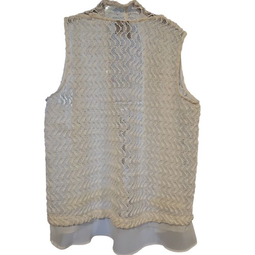 New Direction Lacey Sheer Bottom Vest Open Knit White Women's XL - Picture 3 of 3
