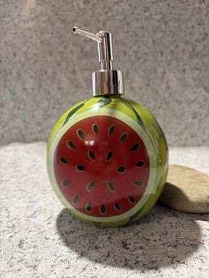 Round Watermelon CeramicSoap/Lotion Dispenser. Summer Kitchen& Bathroom Decor.