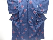 7639844: JAPANESE KIMONO / ANTIQUE KIMONO / SILK / TSUMUGI / WOVEN CAMELLIA