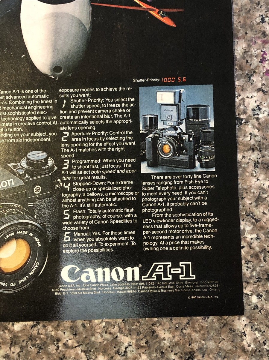 1980 Canon A-1 SLR Camera PRINT AD Hexa-Photo Cybernetic 6-Mode