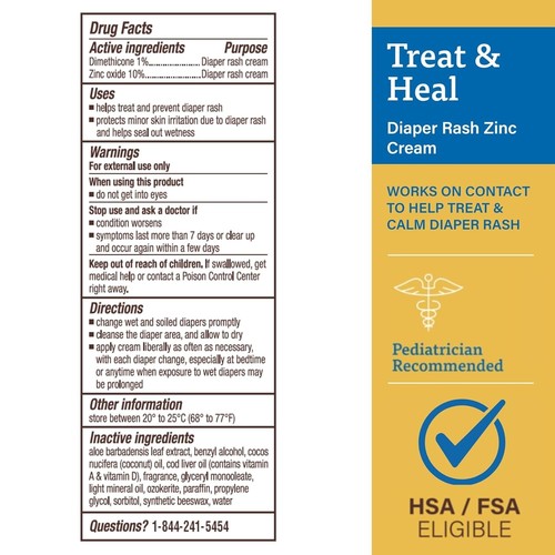 Crema para tratamiento de dermatitis del pañal A+D Treat & Heal zinc 1 %, 4 OZ 365197402007VL - Imagen 3 de 3