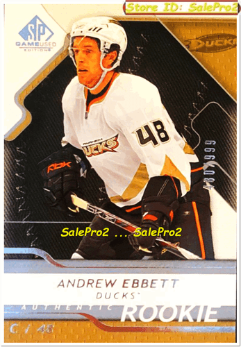 UD SP GAME USED SPGU 2008 ANDREW EBBETT #104 NHL RC ANAHEIM DUCKS ROOKIE /999 - Bild 1 von 2